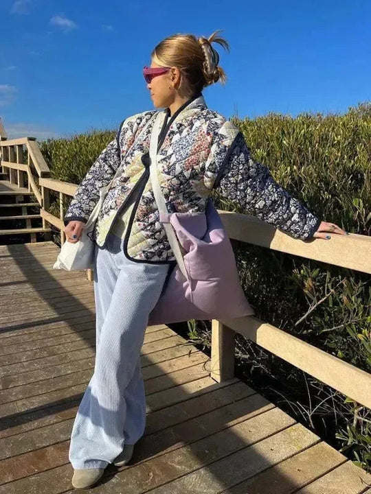 Heidi-Mode | Bedruckter Lässiger Lockere Damen Steppmantel