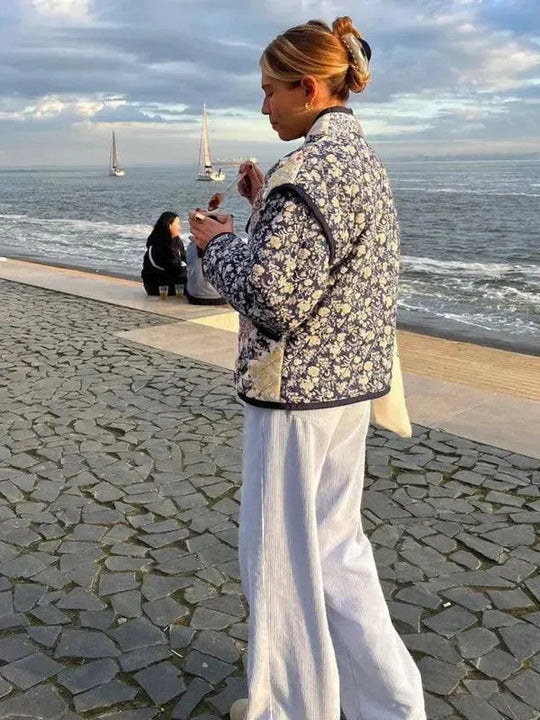 Heidi-Mode | Bedruckter Lässiger Lockere Damen Steppmantel