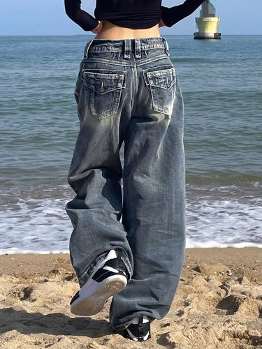 Heidi-Mode | Hop Gewaschene Distressed Hoher Taille Baggy Jeans