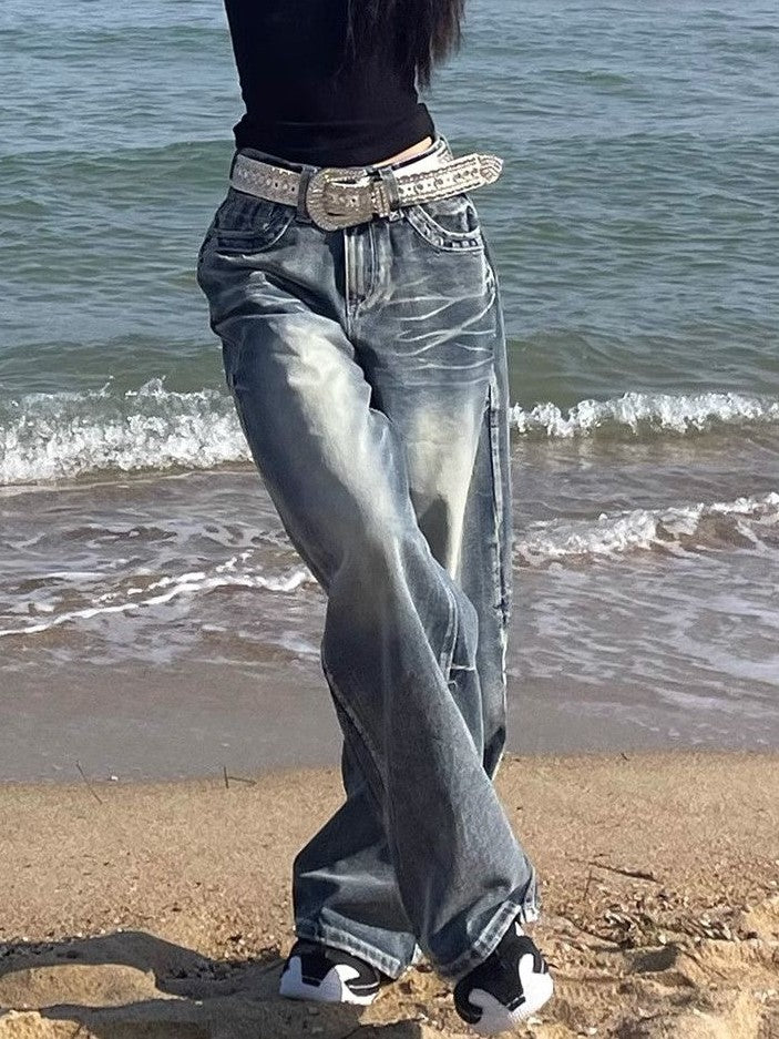 Heidi-Mode | Hop Gewaschene Distressed Hoher Taille Baggy Jeans