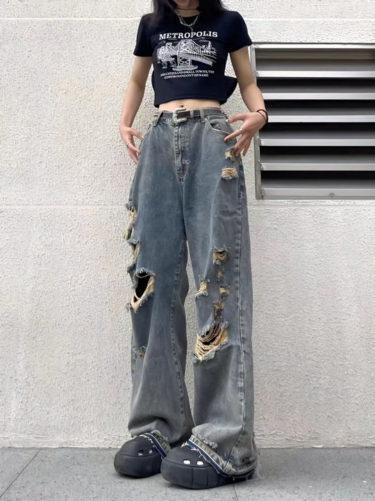 Heidi-Mode | Hip Hop Distressed Ripped Effekt Boyfriend Jeans