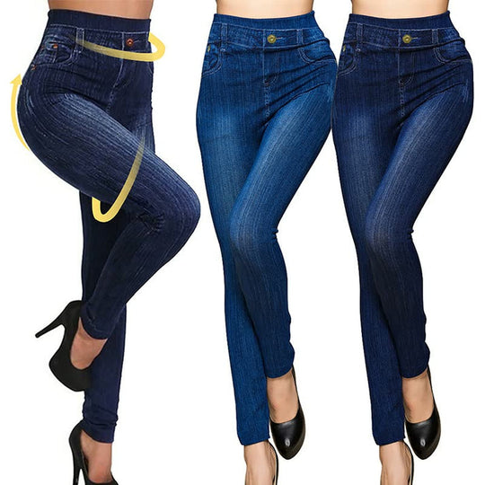 Röhrenjeans mit hoher Taille und Knopfverschluss