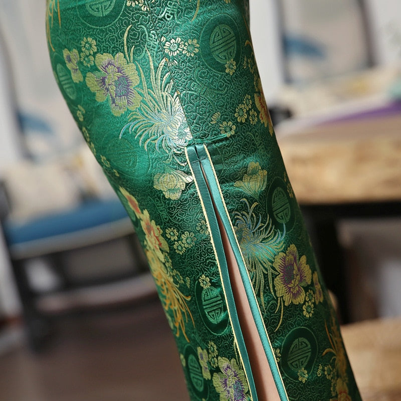 Heidi-Mode | Grüne Rayon Cheongsam Chinesisch Klassisch