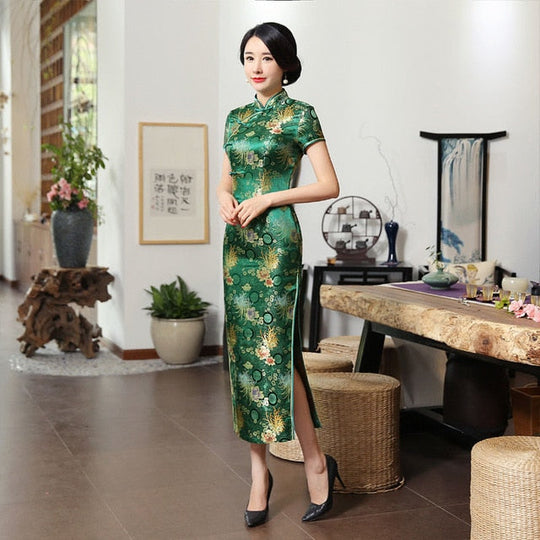 Heidi-Mode | Grüne Rayon Cheongsam Chinesisch Klassisch