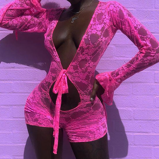 Heidi-Mode | Sexy Fashion Jumpsuits Pink Tiefer Vausschnitt