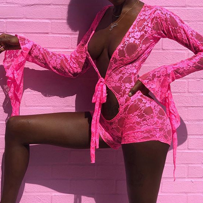 Heidi-Mode | Sexy Fashion Jumpsuits Pink Tiefer Vausschnitt