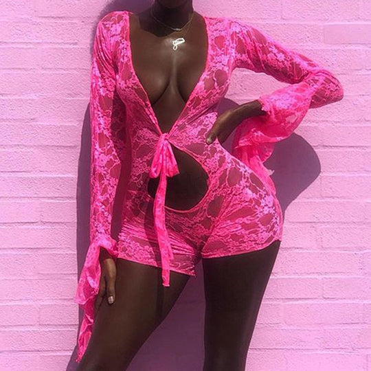 Heidi-Mode | Sexy Fashion Jumpsuits Pink Tiefer Vausschnitt