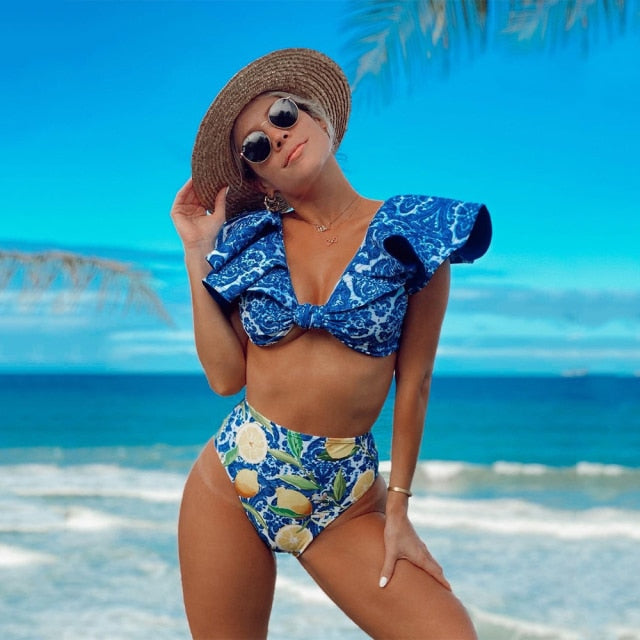 Heidi-Mode | Push-up Gepolsterter Bh mit Rüschen für einen eleganten Bikini Satz