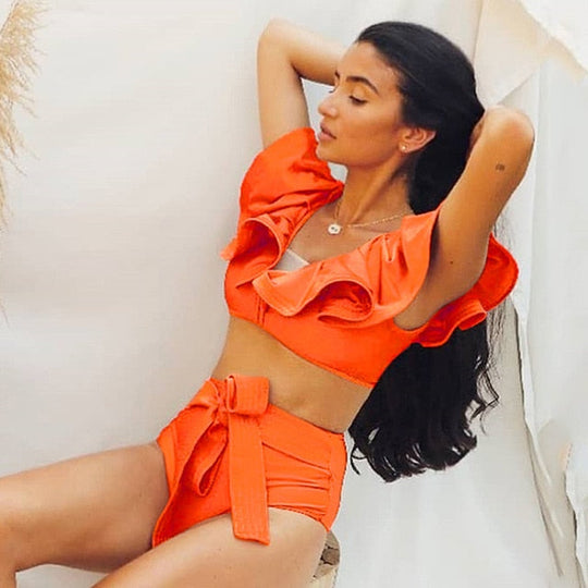Heidi-Mode | Push-up Gepolsterter Bh mit Rüschen für einen eleganten Bikini Satz