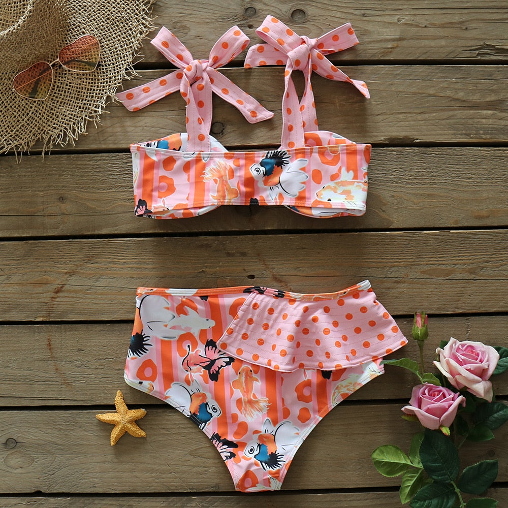 Heidi-Mode | Push-up Gepolsterter Bh mit Rüschen für einen eleganten Bikini Satz