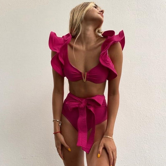 Heidi-Mode | Push-up Gepolsterter Bh mit Rüschen für einen eleganten Bikini Satz