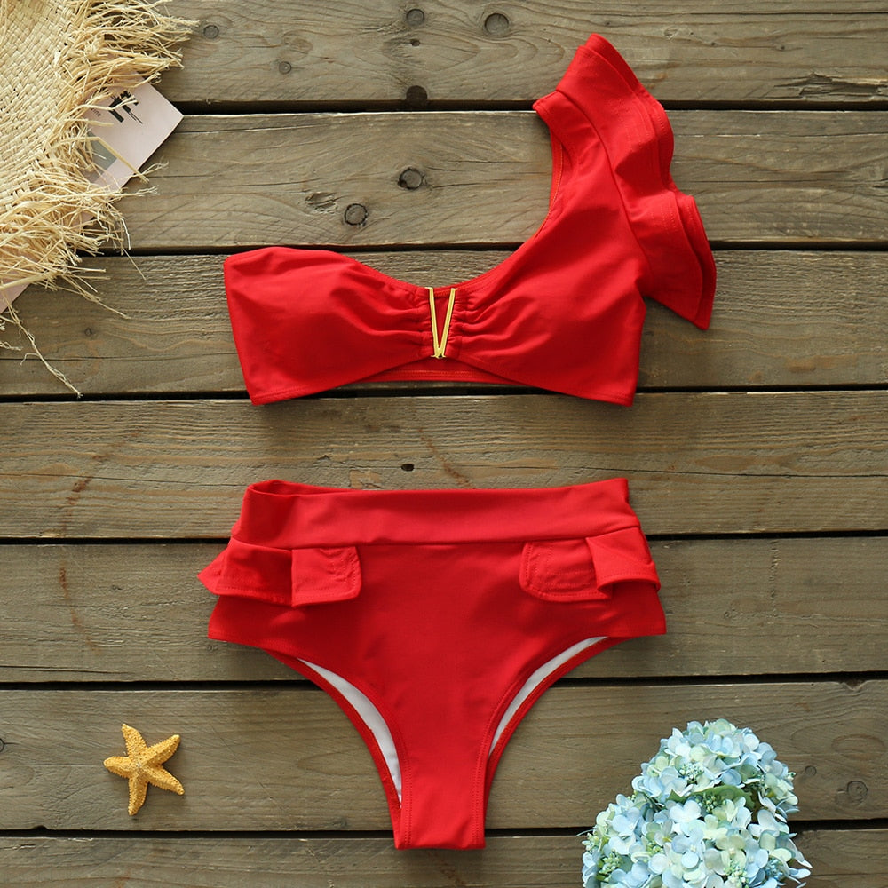 Heidi-Mode | Push-up Gepolsterter Bh mit Rüschen für einen eleganten Bikini Satz