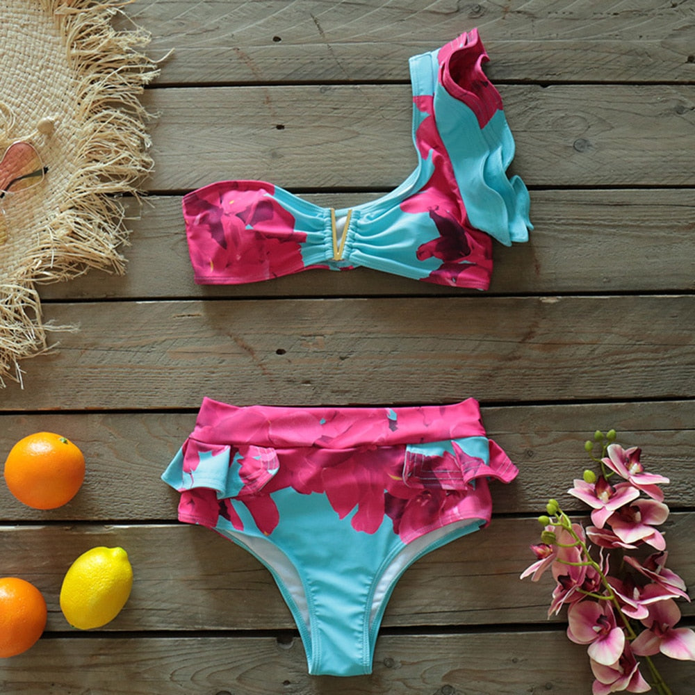 Heidi-Mode | Push-up Gepolsterter Bh mit Rüschen für einen eleganten Bikini Satz