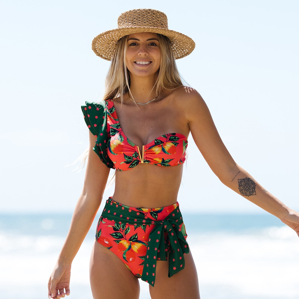 Heidi-Mode | Push-up Gepolsterter Bh mit Rüschen für einen eleganten Bikini Satz