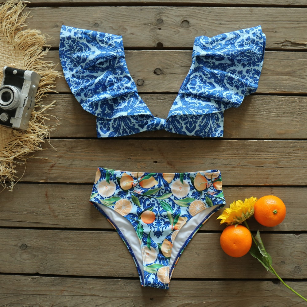 Heidi-Mode | Push-up Gepolsterter Bh mit Rüschen für einen eleganten Bikini Satz