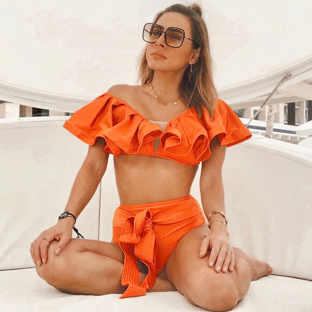 Heidi-Mode | Push-up Gepolsterter Bh mit Rüschen für einen eleganten Bikini Satz