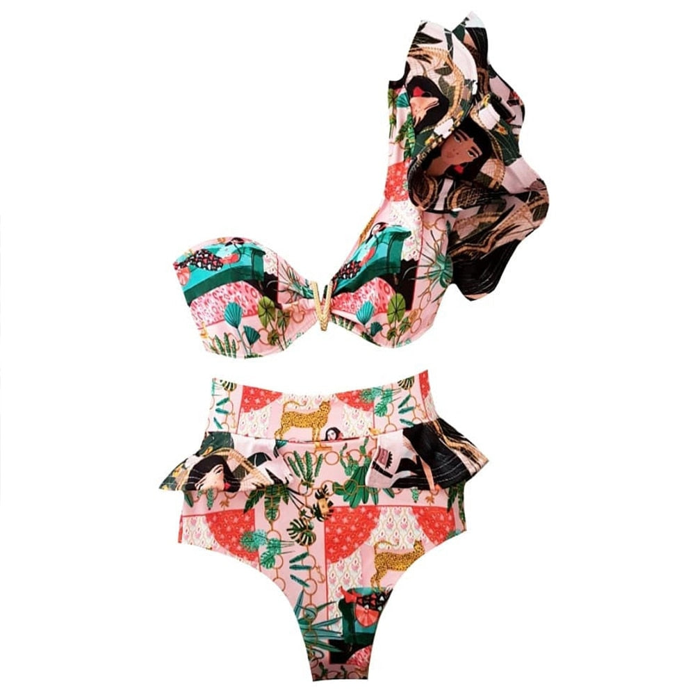 Heidi-Mode | Push-up Gepolsterter Bh mit Rüschen für einen eleganten Bikini Satz