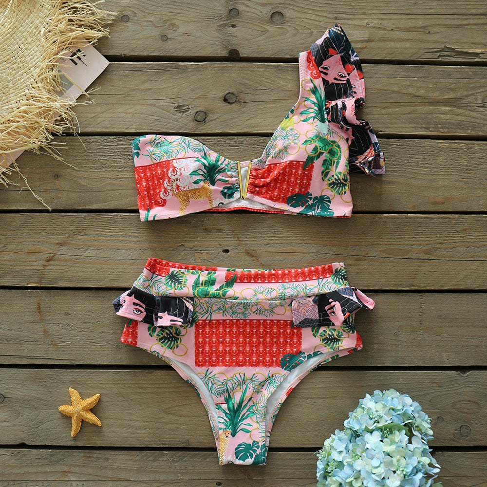 Heidi-Mode | Push-up Gepolsterter Bh mit Rüschen für einen eleganten Bikini Satz