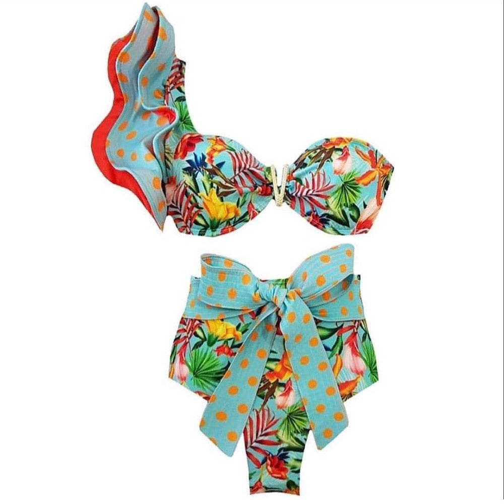 Heidi-Mode | Push-up Gepolsterter Bh mit Rüschen für einen eleganten Bikini Satz
