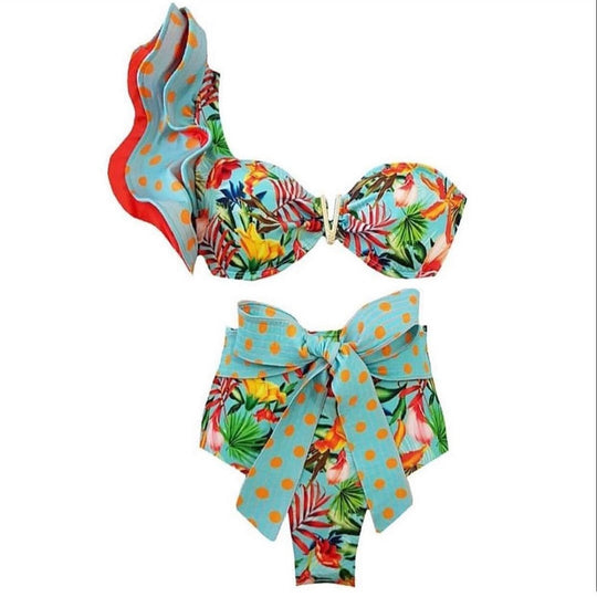 Heidi-Mode | Push-up Gepolsterter Bh mit Rüschen für einen eleganten Bikini Satz
