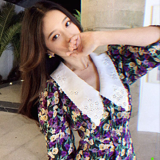 Heidi-Mode | Floral Kleid mit Peter Pan Kragen