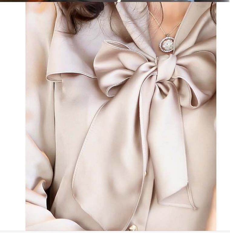 Heidi-Mode | Langarm V-Ausschnitt Schleifen Satin Hemden für einen luxuriösen und schicken Look