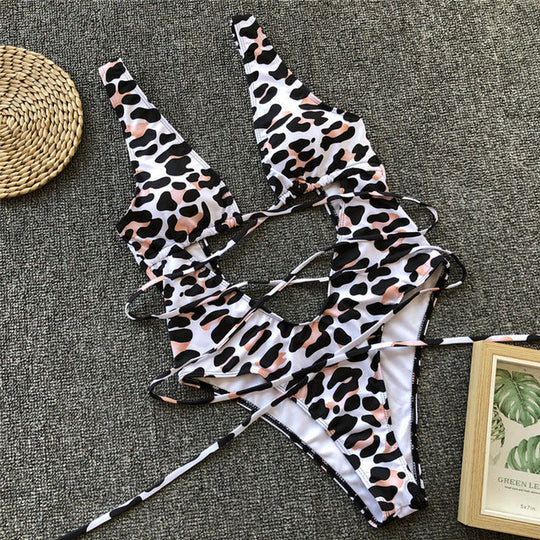 Heidi-Mode | Roter Leopardenbadeanzug Einteiler Bandage Sexy Bikini Pushup