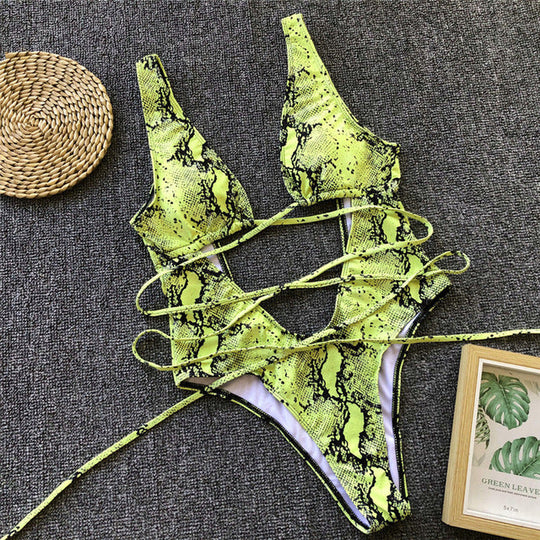 Heidi-Mode | Roter Leopardenbadeanzug Einteiler Bandage Sexy Bikini Pushup