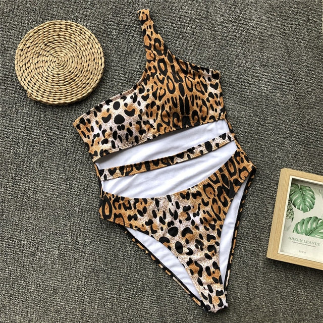 Heidi-Mode | Roter Leopardenbadeanzug Einteiler Bandage Sexy Bikini Pushup