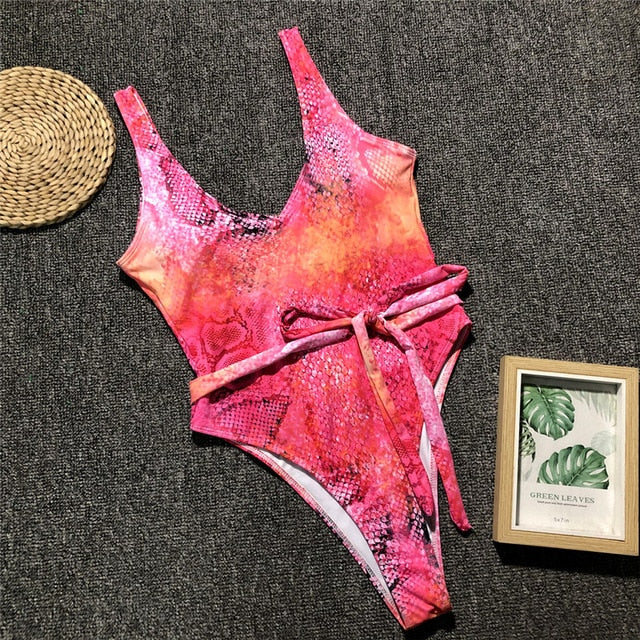 Heidi-Mode | Roter Leopardenbadeanzug Einteiler Bandage Sexy Bikini Pushup