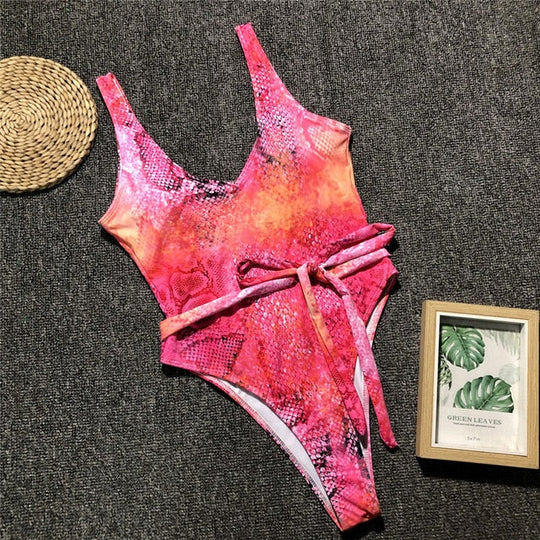 Heidi-Mode | Roter Leopardenbadeanzug Einteiler Bandage Sexy Bikini Pushup