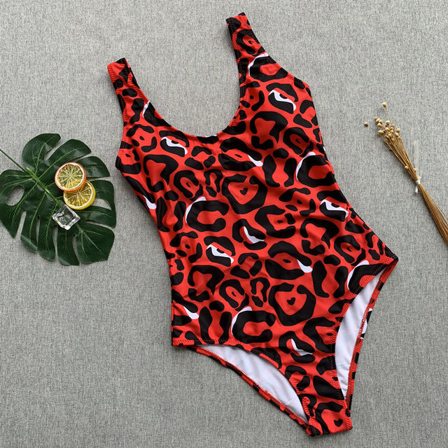 Heidi-Mode | Roter Leopardenbadeanzug Einteiler Bandage Sexy Bikini Pushup