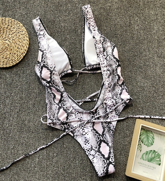 Heidi-Mode | Roter Leopardenbadeanzug Einteiler Bandage Sexy Bikini Pushup