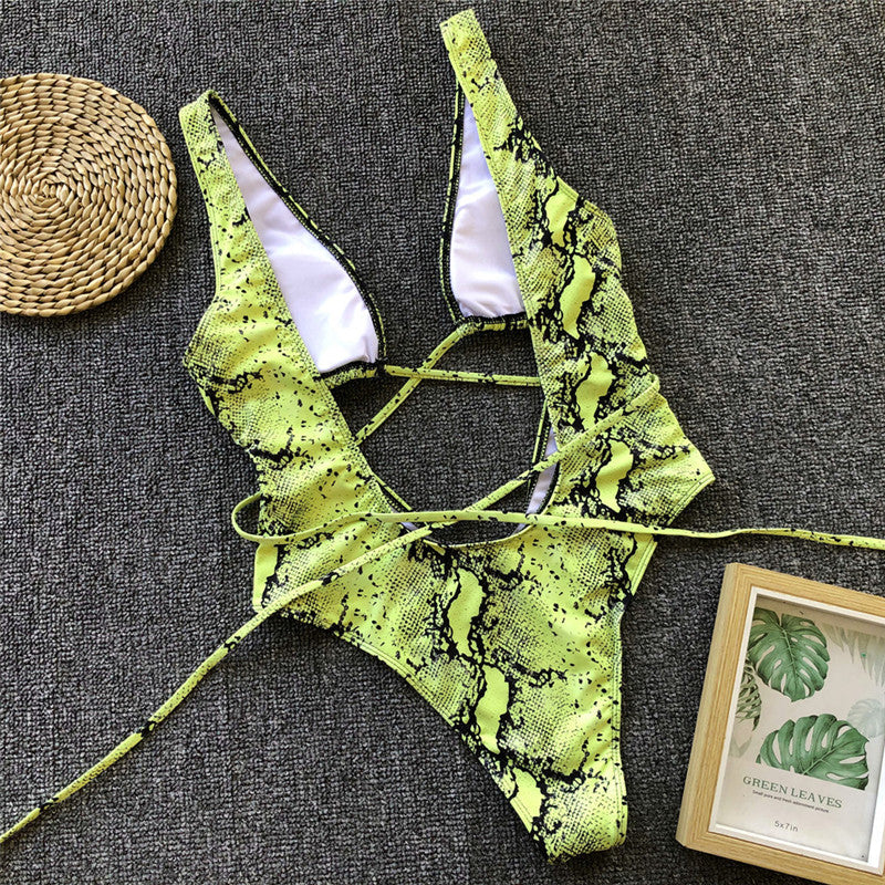 Heidi-Mode | Roter Leopardenbadeanzug Einteiler Bandage Sexy Bikini Pushup