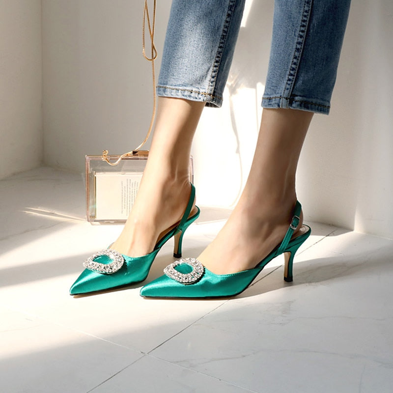 Heidi-Mode | Neuer Stiletto Spitz Absatz Schuh mit Strass Schnalle