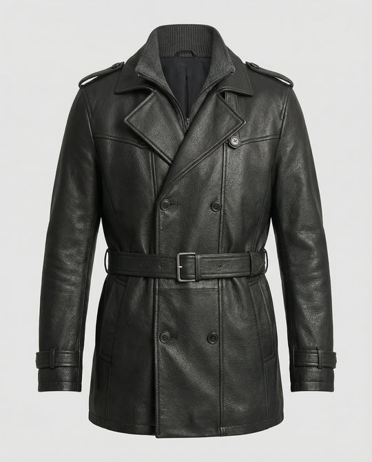 Heidi-Mode | Doppelreihiger Leder-Trenchcoat Herren