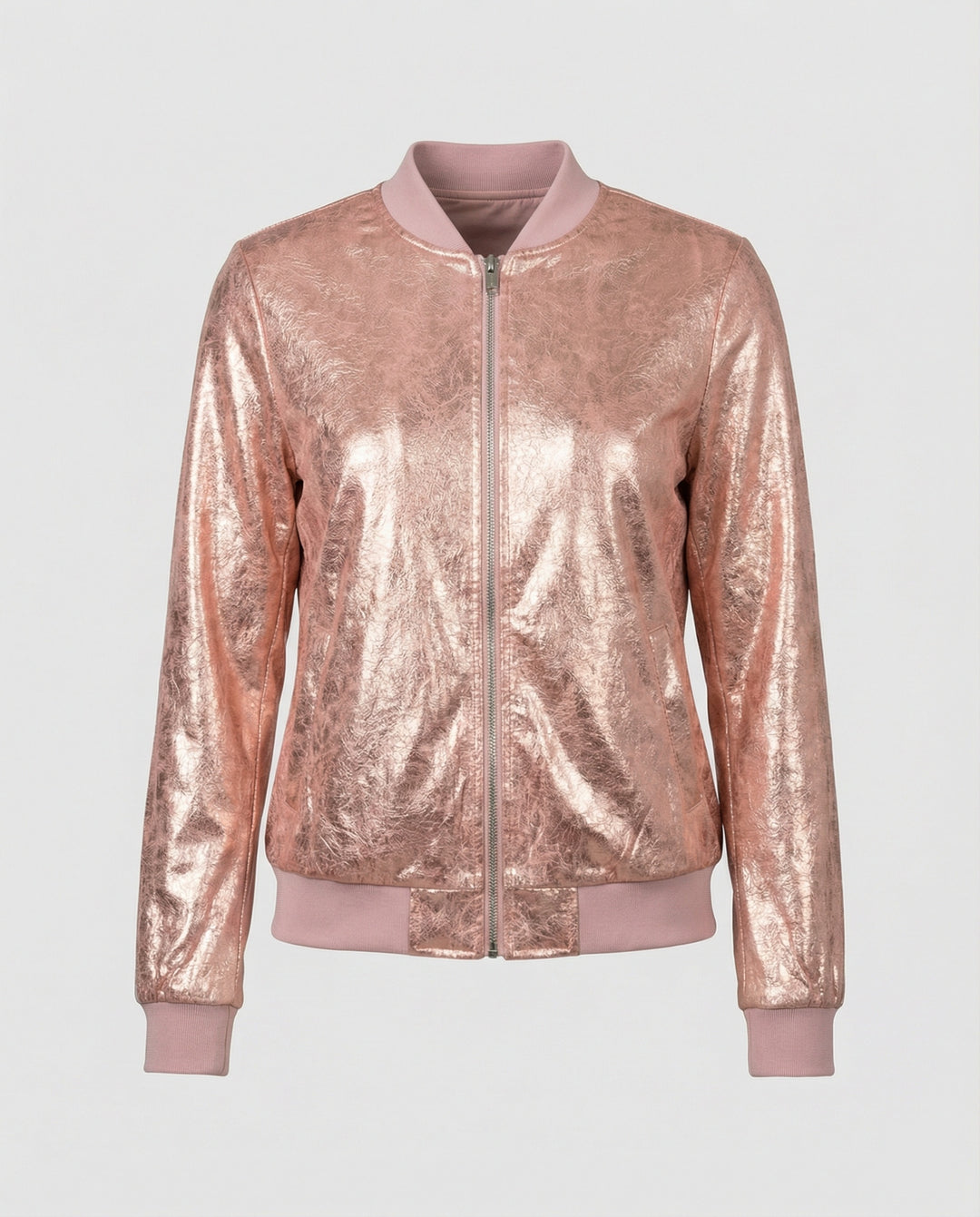 Damen Glänzende Bomberjacke mit Reißverschluss Heidi-Mode