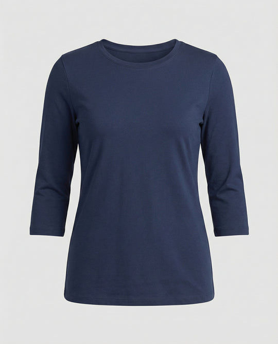 Damen Lässiges Oberteil mit Eleganten 3/4-Ärmeln und Geschwungenem Saum Heidi-Mode