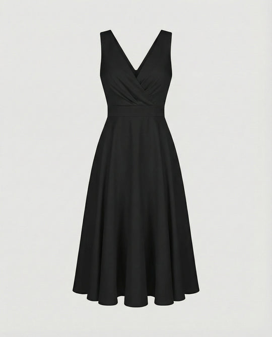 Midi-Kleid in A-Linie, Reißverschluss, Riemen, V-Ausschnitt, ärmellos, elegant, für Damen, Cocktailparty