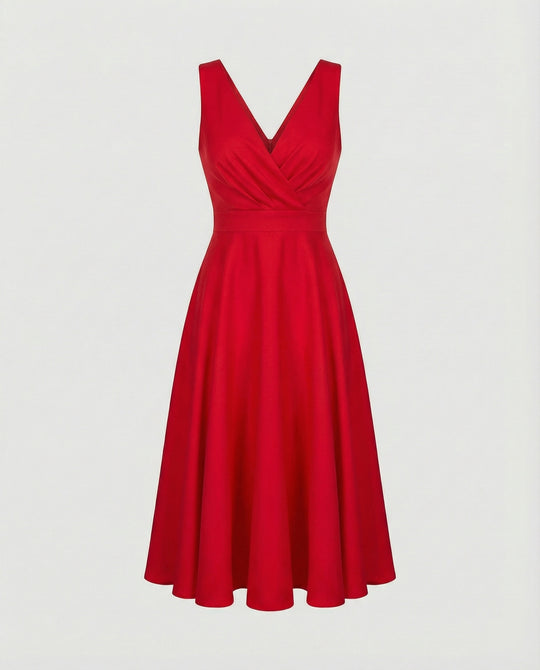 Midi-Kleid in A-Linie, Reißverschluss, Riemen, V-Ausschnitt, ärmellos, elegant, für Damen, Cocktailparty