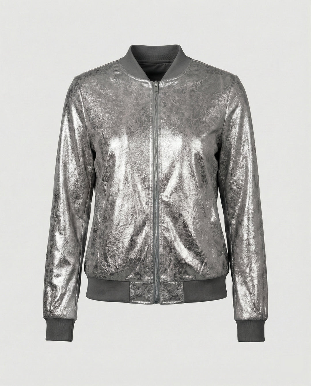 Damen Glänzende Bomberjacke mit Reißverschluss Heidi-Mode