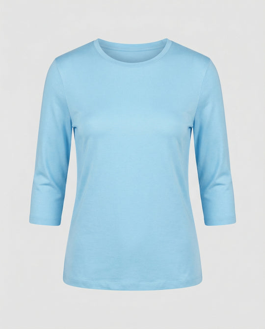 Damen Lässiges Oberteil mit Eleganten 3/4-Ärmeln und Geschwungenem Saum Heidi-Mode