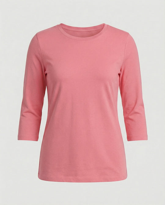 Damen Lässiges Oberteil mit Eleganten 3/4-Ärmeln und Geschwungenem Saum Heidi-Mode