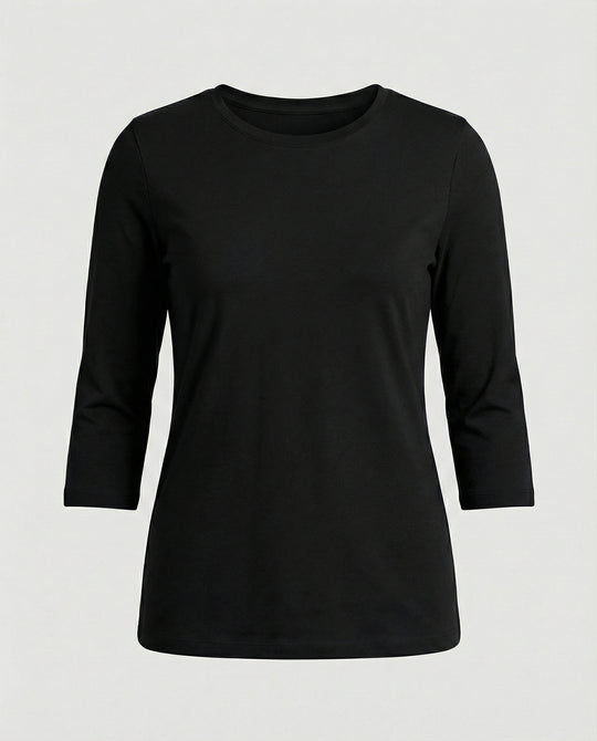 Damen Lässiges Oberteil mit Eleganten 3/4-Ärmeln und Geschwungenem Saum Heidi-Mode