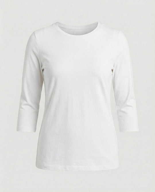 Damen Lässiges Oberteil mit Eleganten 3/4-Ärmeln und Geschwungenem Saum Heidi-Mode