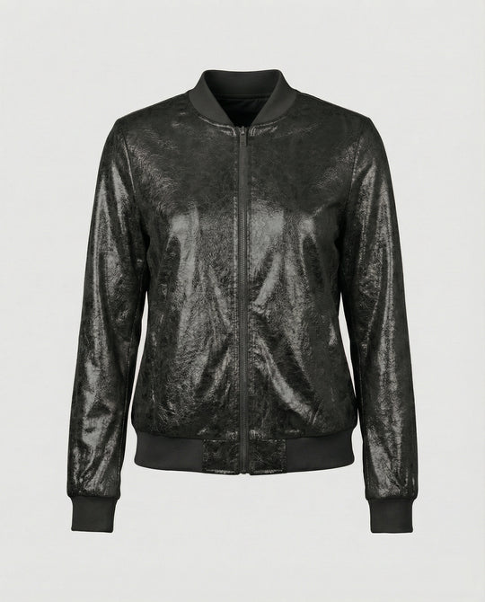 Damen Glänzende Bomberjacke mit Reißverschluss Heidi-Mode