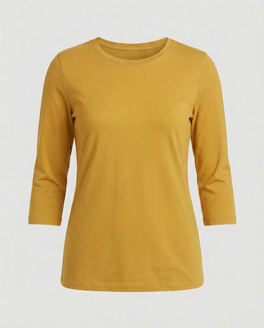 Damen Lässiges Oberteil mit Eleganten 3/4-Ärmeln und Geschwungenem Saum Heidi-Mode