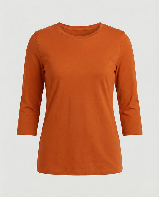 Damen Lässiges Oberteil mit Eleganten 3/4-Ärmeln und Geschwungenem Saum Heidi-Mode