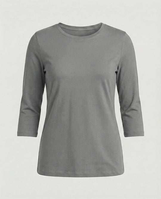 Damen Lässiges Oberteil mit Eleganten 3/4-Ärmeln und Geschwungenem Saum Heidi-Mode