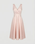 Midi-Kleid in A-Linie, Reißverschluss, Riemen, V-Ausschnitt, ärmellos, elegant, für Damen, Cocktailparty